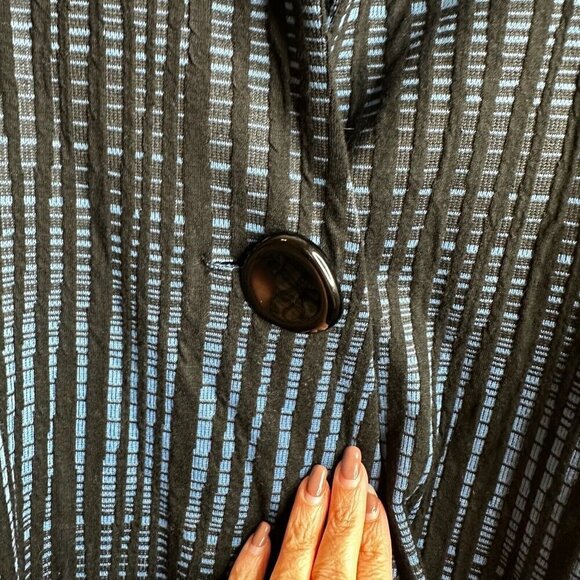 IC By CONNIE K Jacket Sz L Black Blue Textured Single Button Artsy Lagenlook - Picture 9 of 13